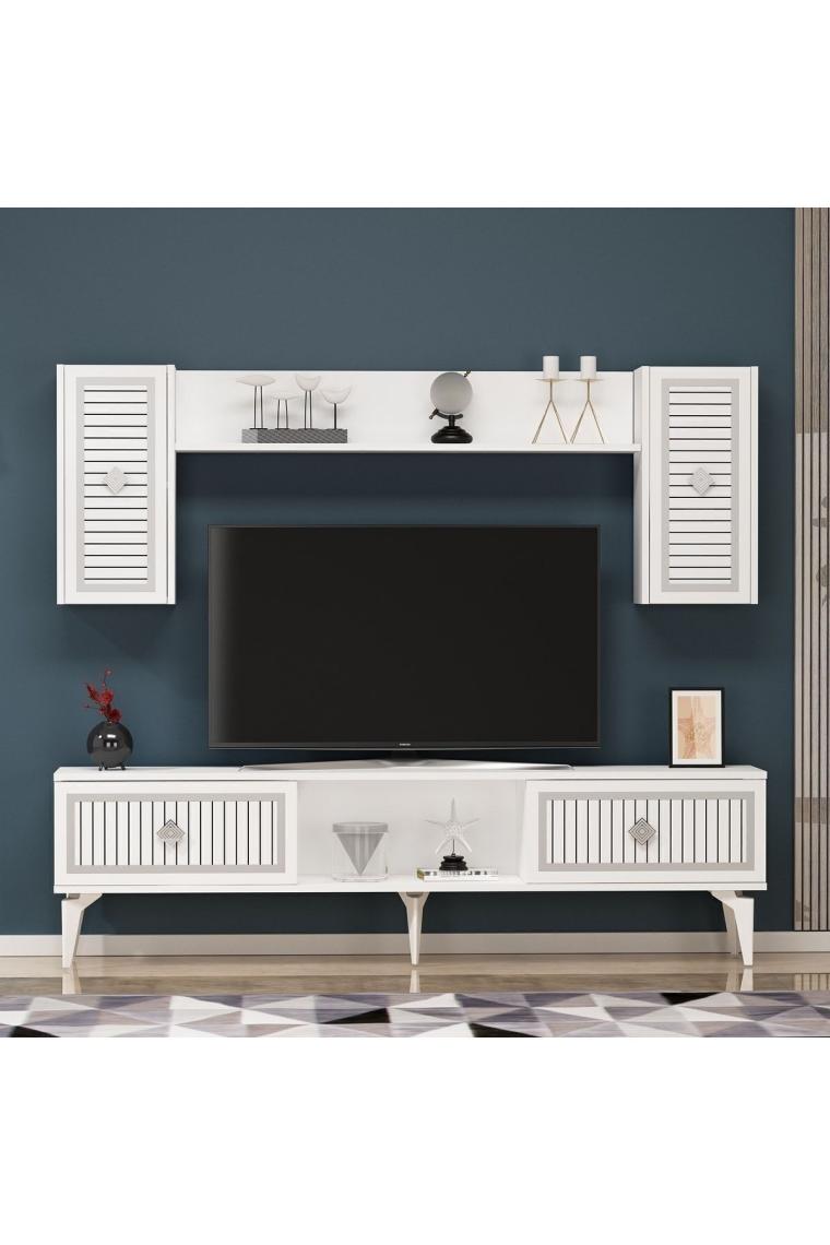 Cantek Dizayn 150 cm Nil Tv Ünitesi Beyaz-Gümüş