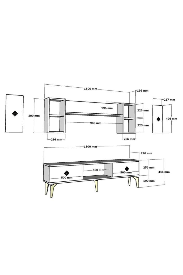 Cantek Dizayn 150 cm Nil Tv Ünitesi Beyaz-Gümüş