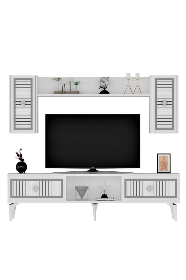 Cantek Dizayn 150 cm Nil Tv Ünitesi Beyaz-Gümüş
