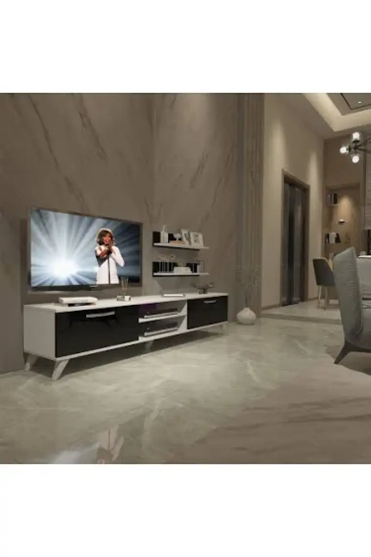 Decoraktiv Eko 4 Mdf Dvd Retro Tv Ünitesi Tv Sehpası Beyaz Siyah