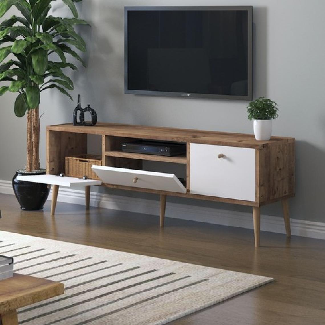 Mbes Mobilya Beyza Ahşap Ayaklı 140 cm Atlantik  Beyaz Tv Sehbası