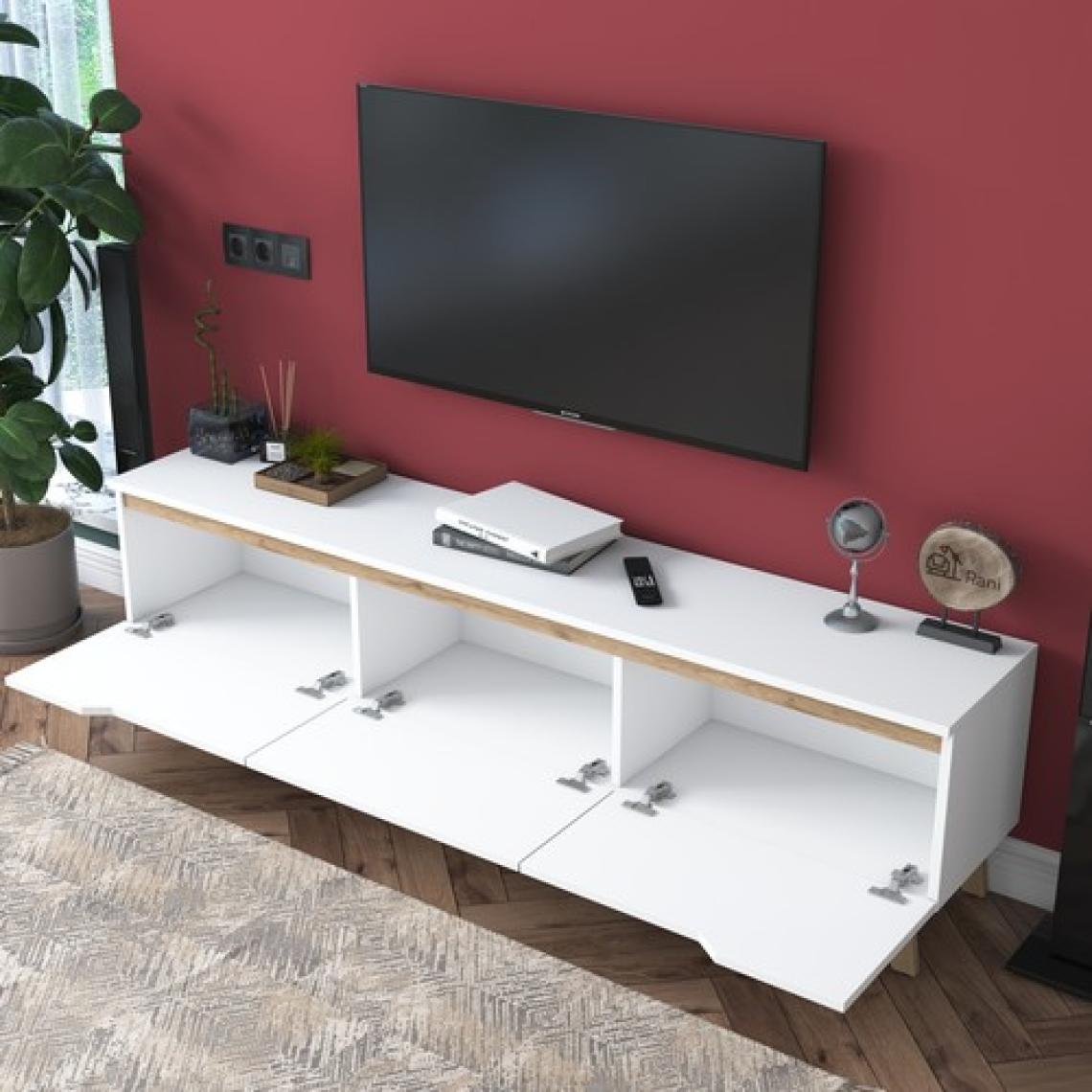 Rani D1 Tv Ünitesi Modern Ayaklı Tv Sehpası 180 cm  Beyaz - Sepet Ceviz