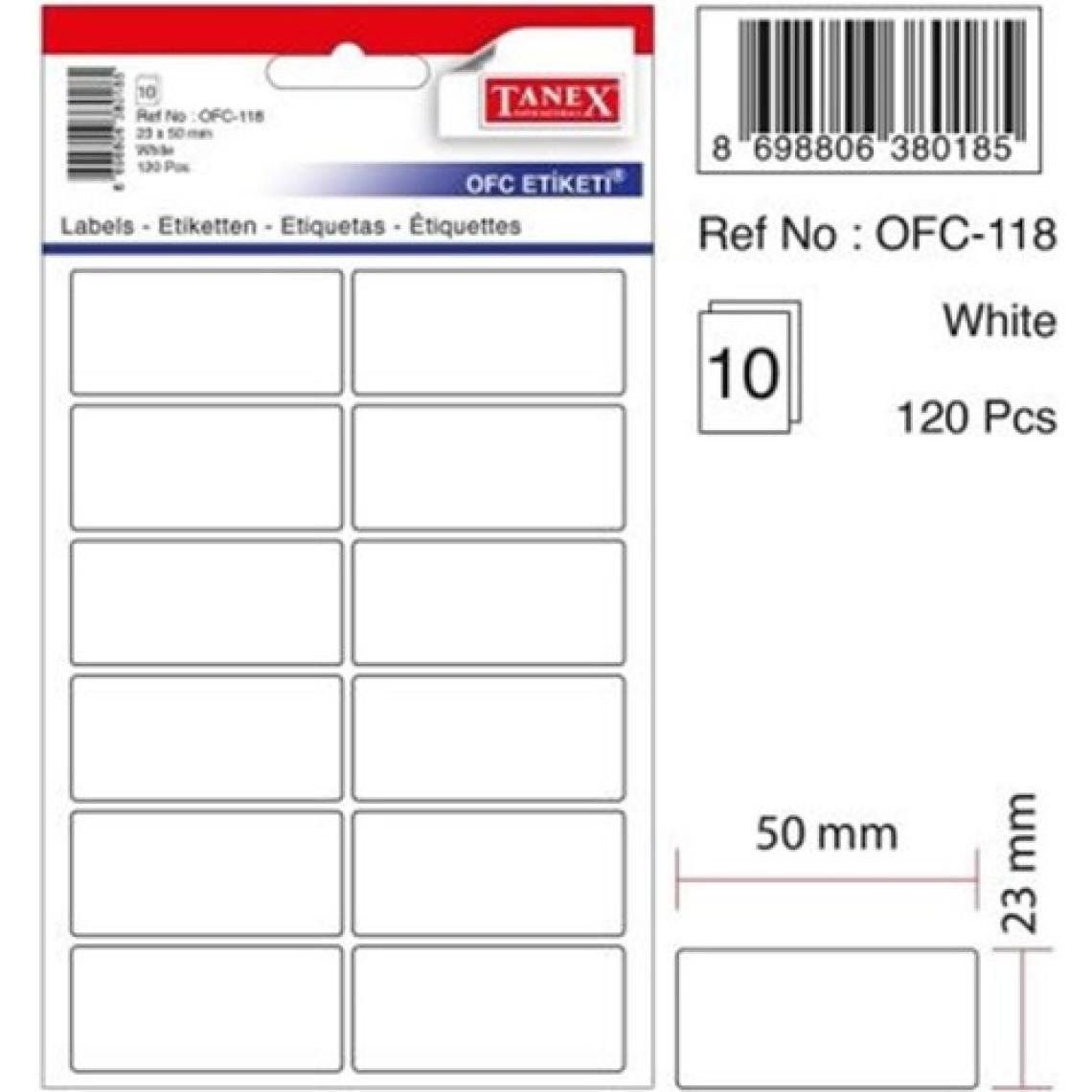 Tanex OFC-118 23x50 Mm Beyaz Ofis Etiketi 10 sayfa
