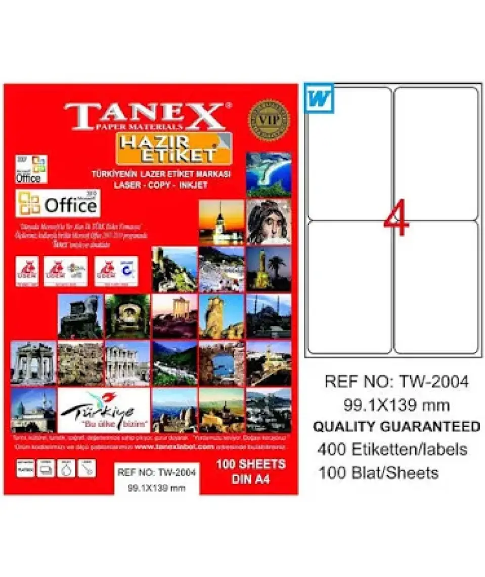 Tanex TW-2004 99,1x139 mm Laser Etiket 100 Ad.