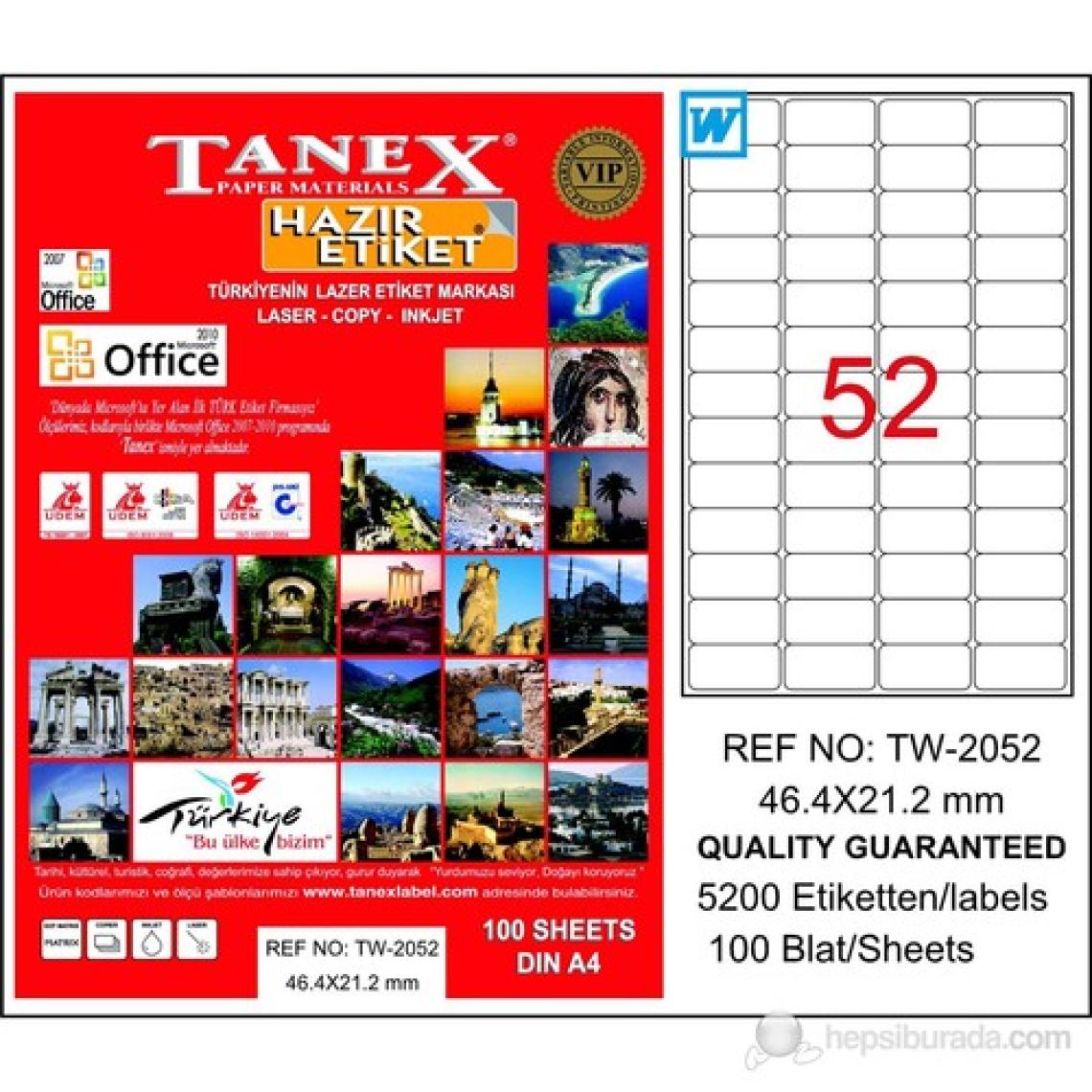 Tanex TW-2052 46,4x21,2 mm Laser Etiket 100 Ad.
