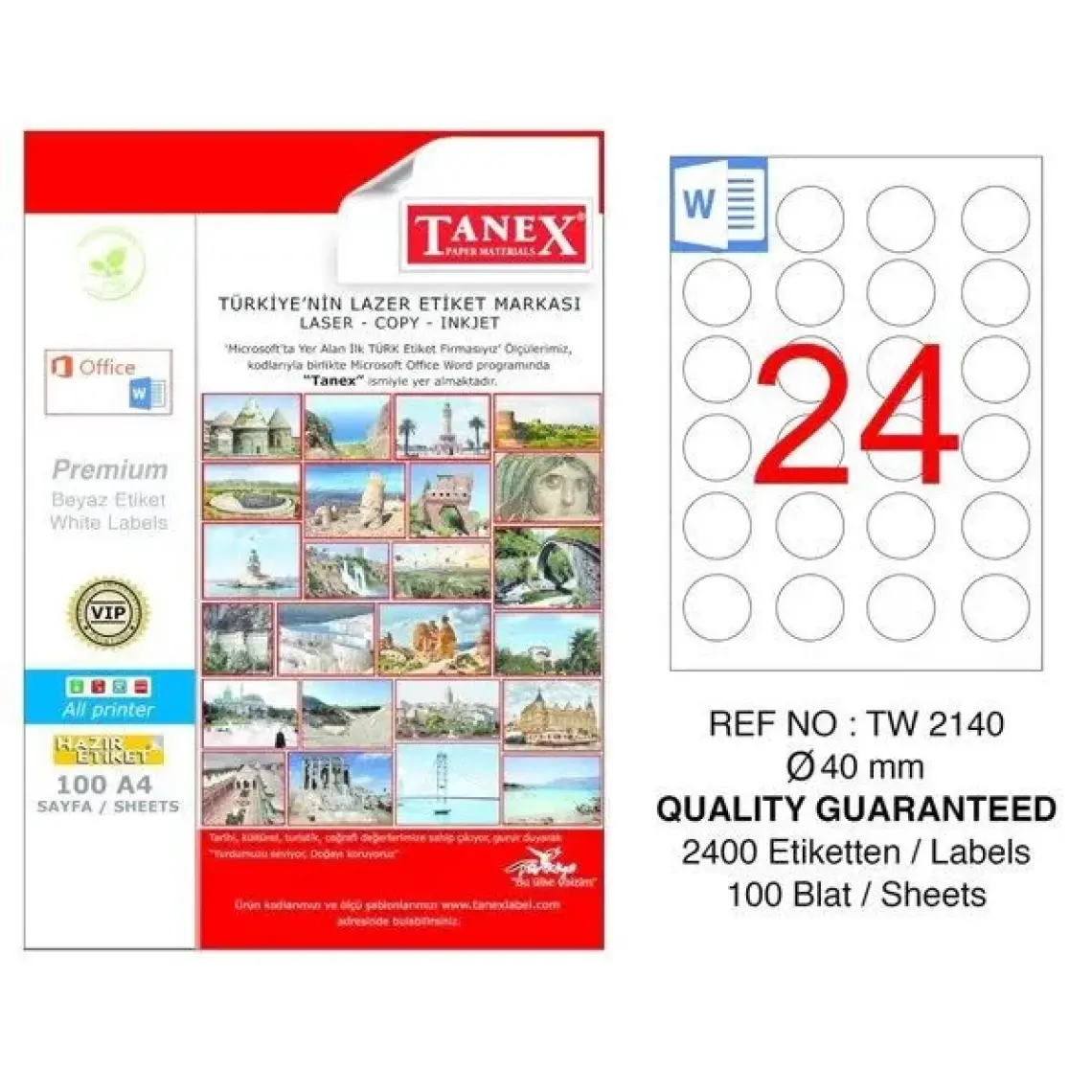 Tanex TW-2140 40 mm Laser Etiket 100 Ad.