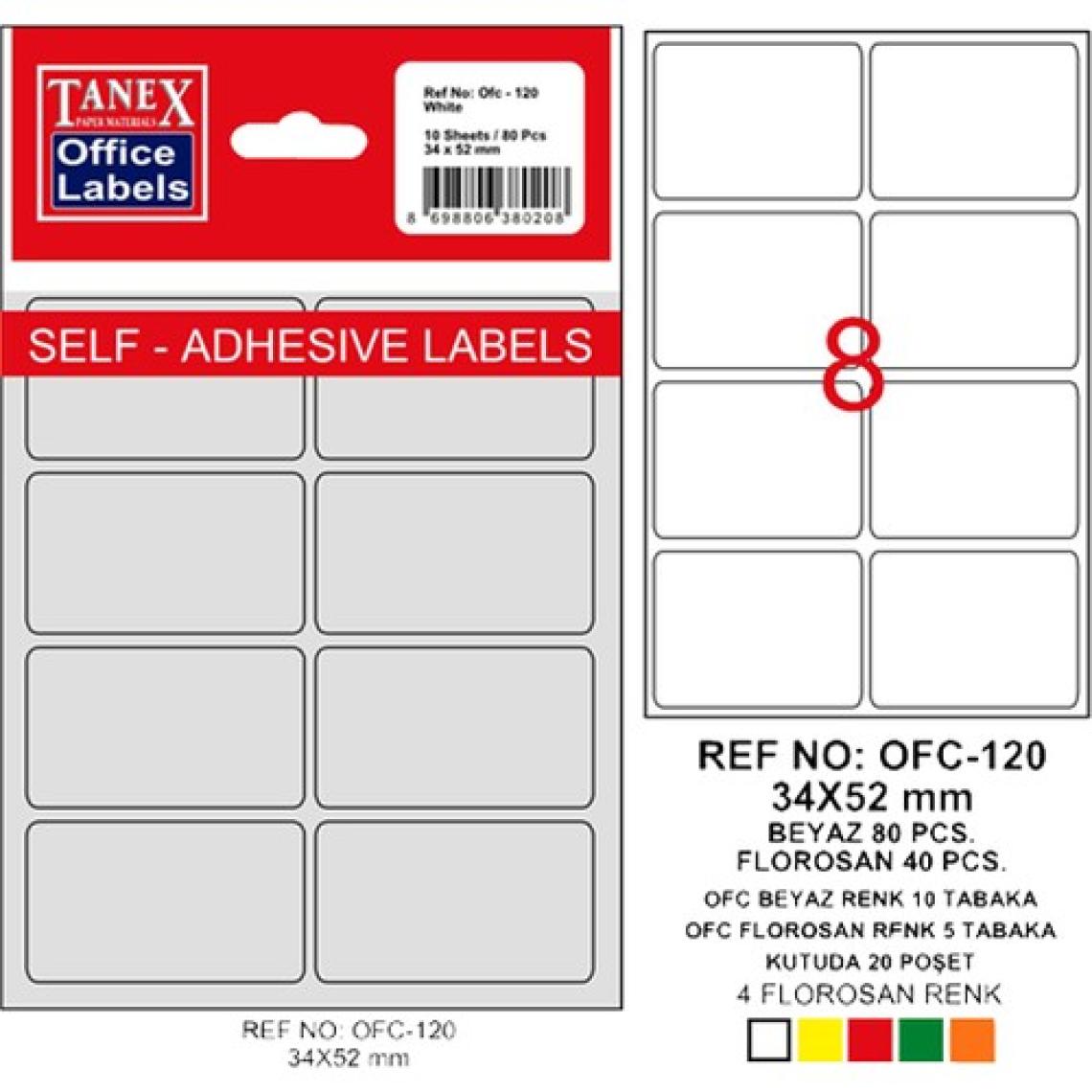 Tanex Ofis Etiketi Ofc-120 Beyaz