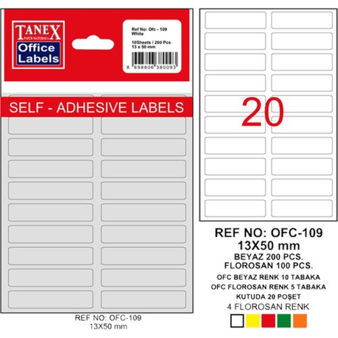 Tanex Ofis Etiketi Ofc-109 Beyaz 13-50Mm
