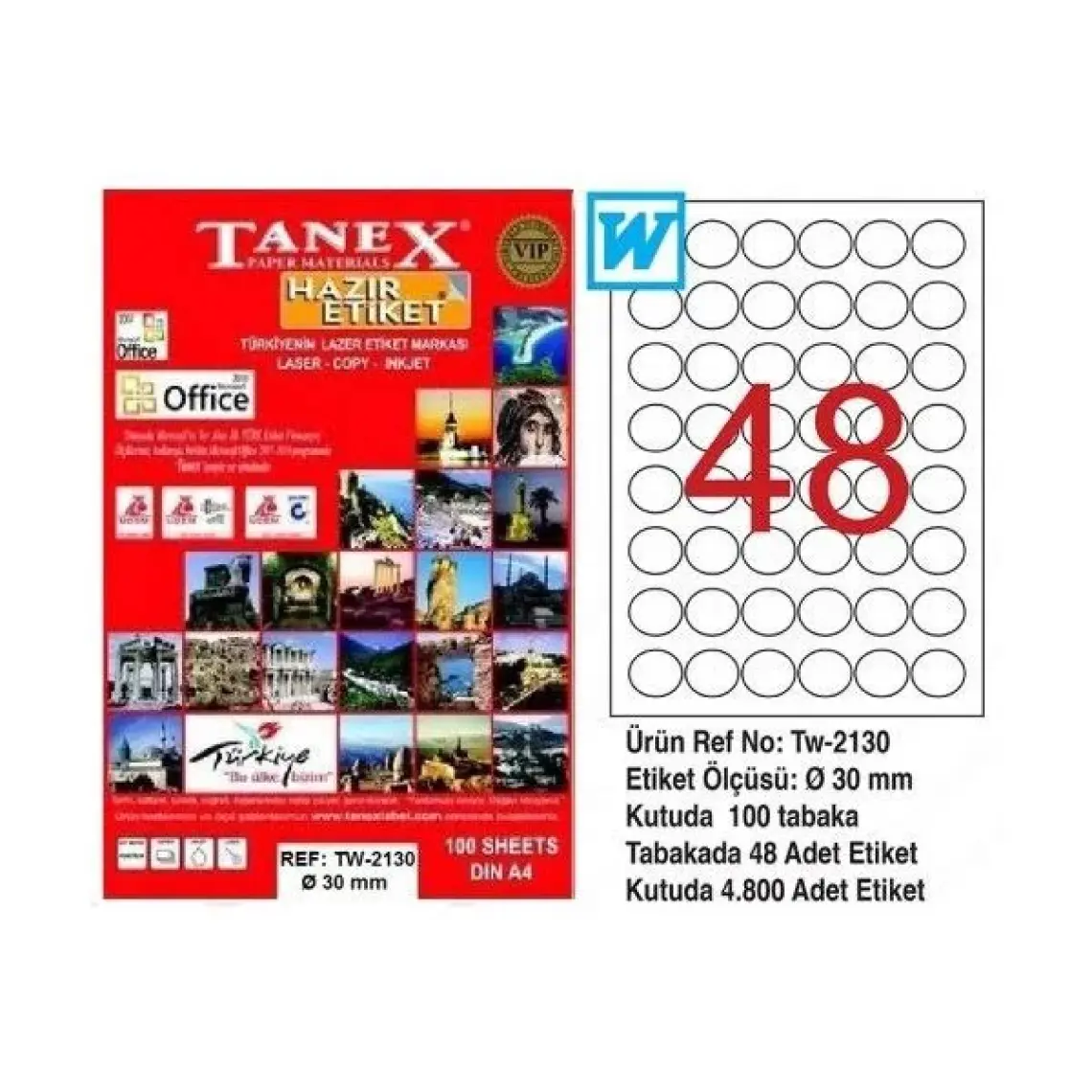 Tanex TW-2130 30 mm Laser Etiket 100 Ad.