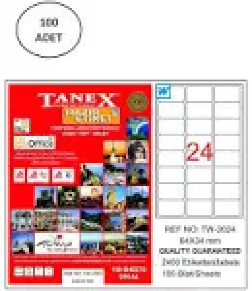 Tanex TW-2024 64x34 mm Laser Etiket 100 Ad.