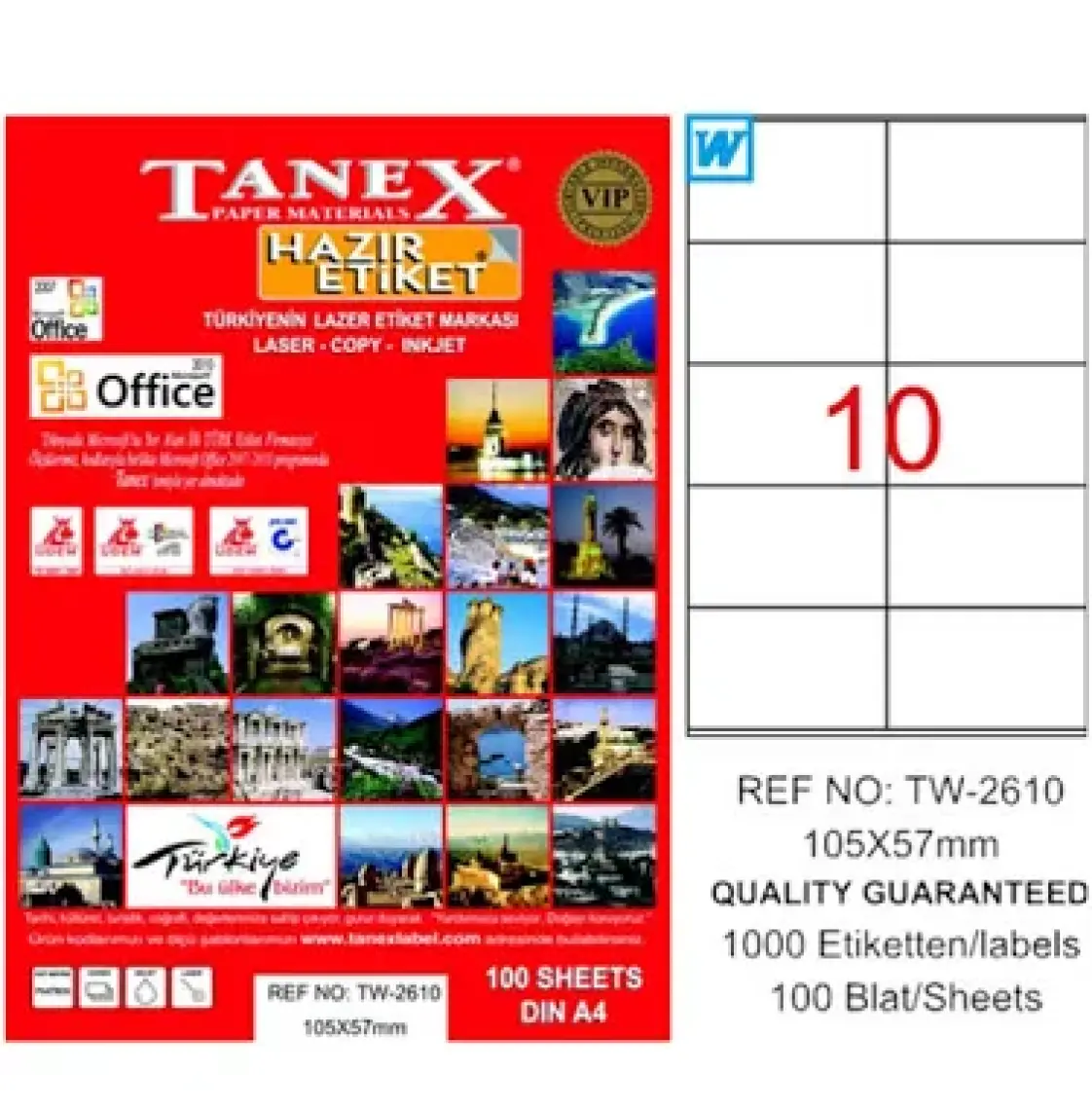 Tanex Tw-2610 105X57 Mm Laser Etiket 100 Ad.