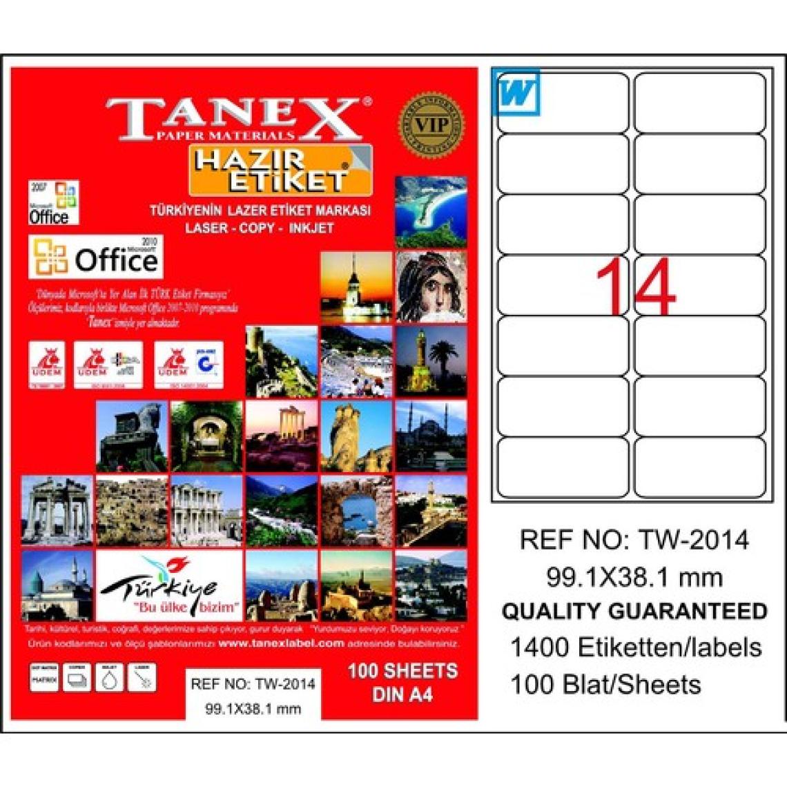 Tanex TW-2014 99,1x38,1 mm Laser Etiket 100 Ad.