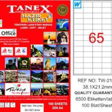 Tanex TW-2165 38,1x21,2 mm Laser Etiket 100 Ad.