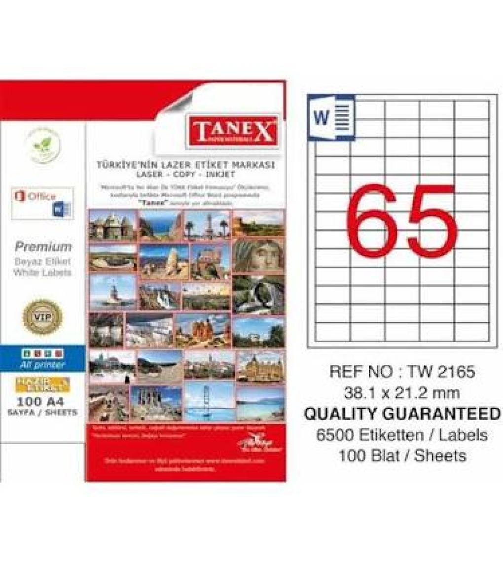 Tanex TW-2165 38,1x21,2 mm Laser Etiket 100 Ad.