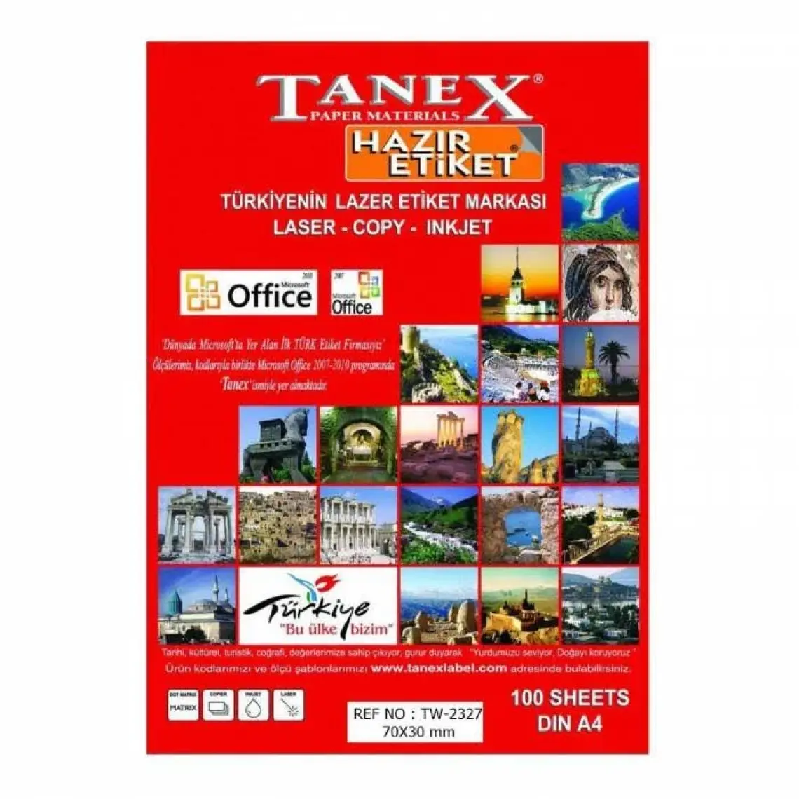 Tanex Tw-2327 70 Mm X 30 Mm 100 Sayfa Lazer