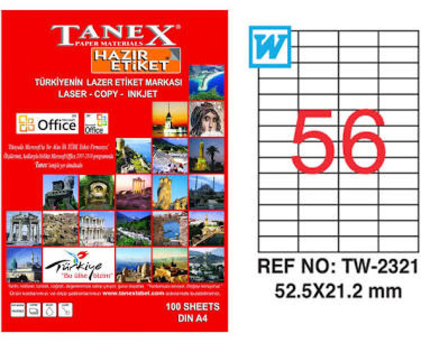 Tanex Tw-2321 52.5 Mm X 21.2 Mm 100 Sayfa Lazer