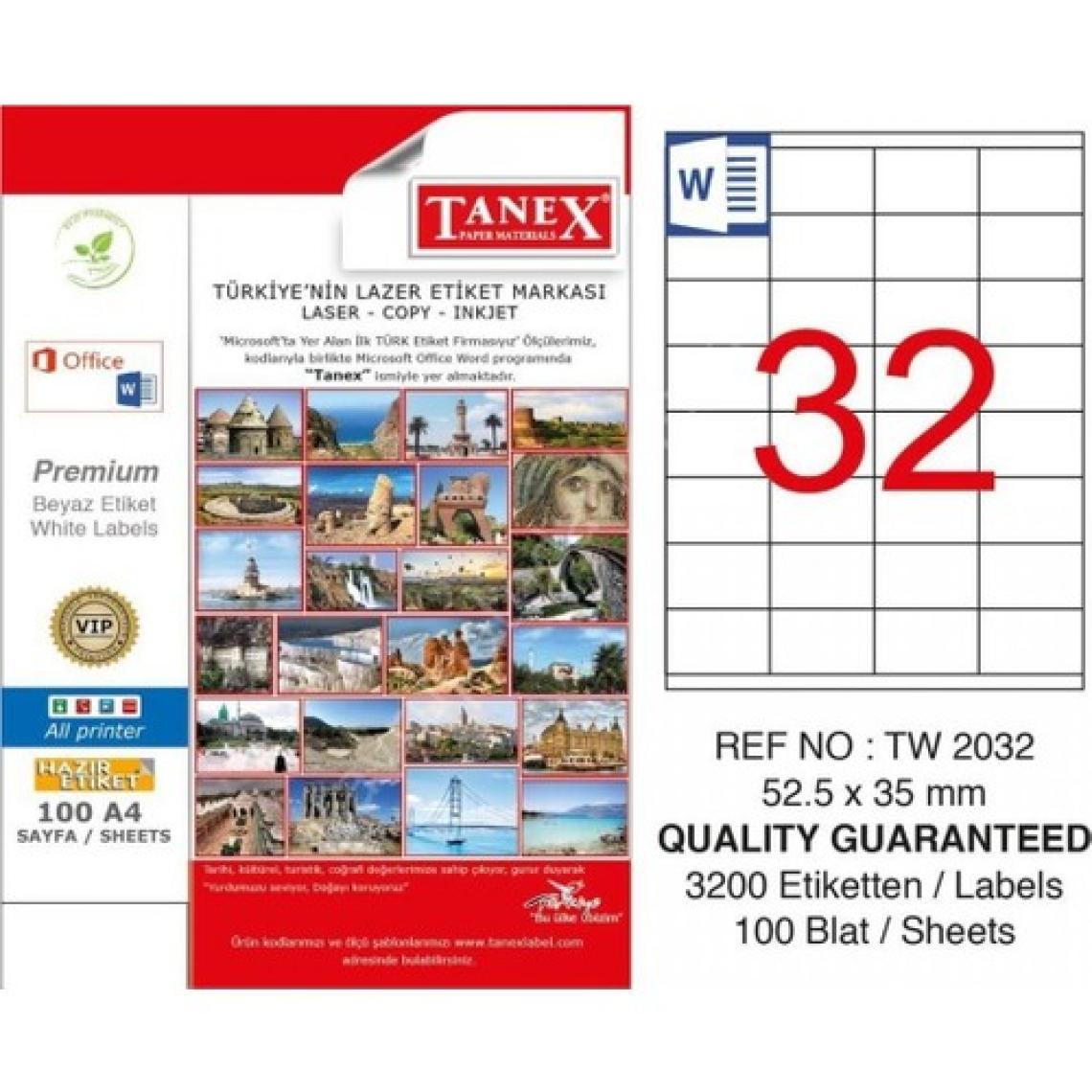 Tanex TW-2032 Lazer Etiketi 100 Adet 52,5 x 35 mm