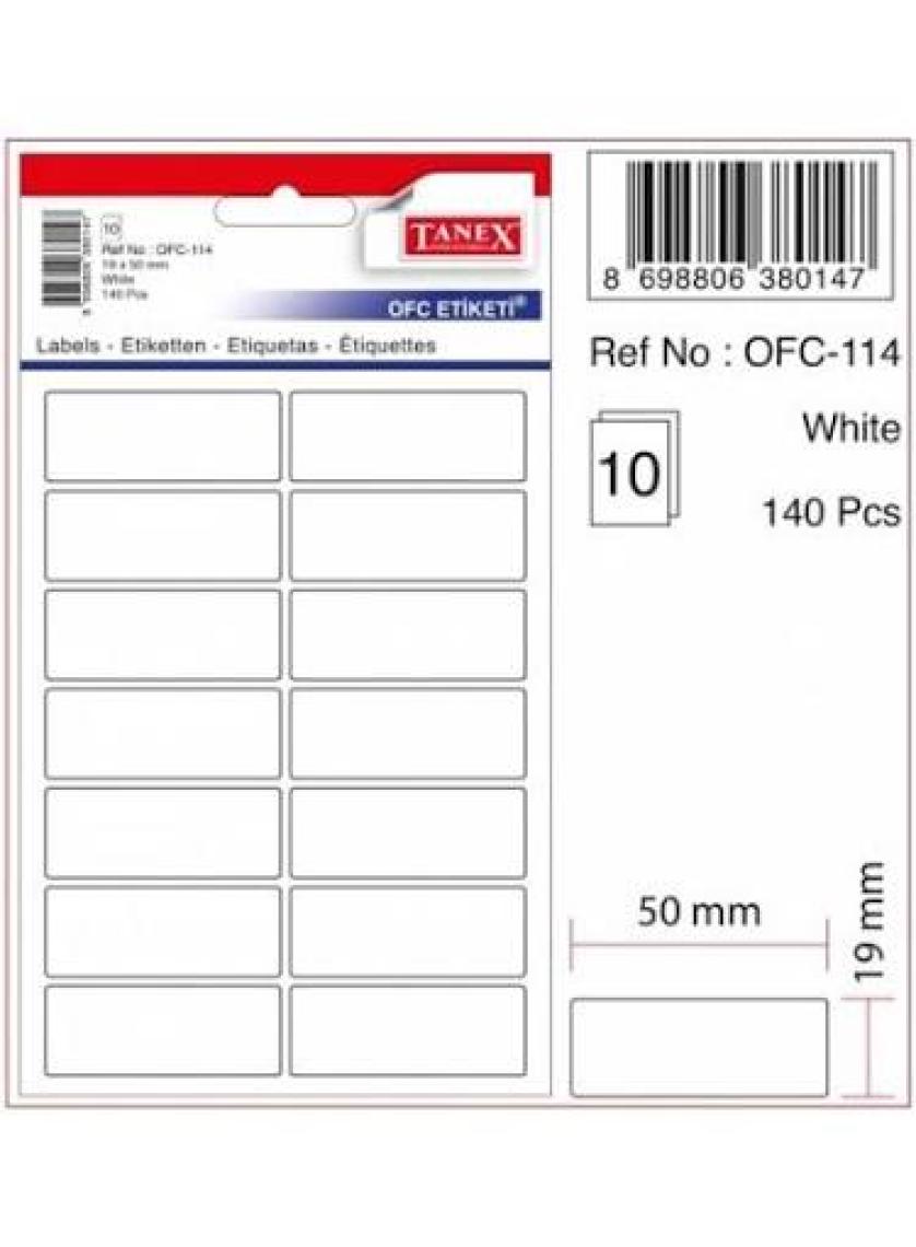 Tanex OFC-114 19x50 Mm Beyaz Ofis Etiketi 10 sayfa