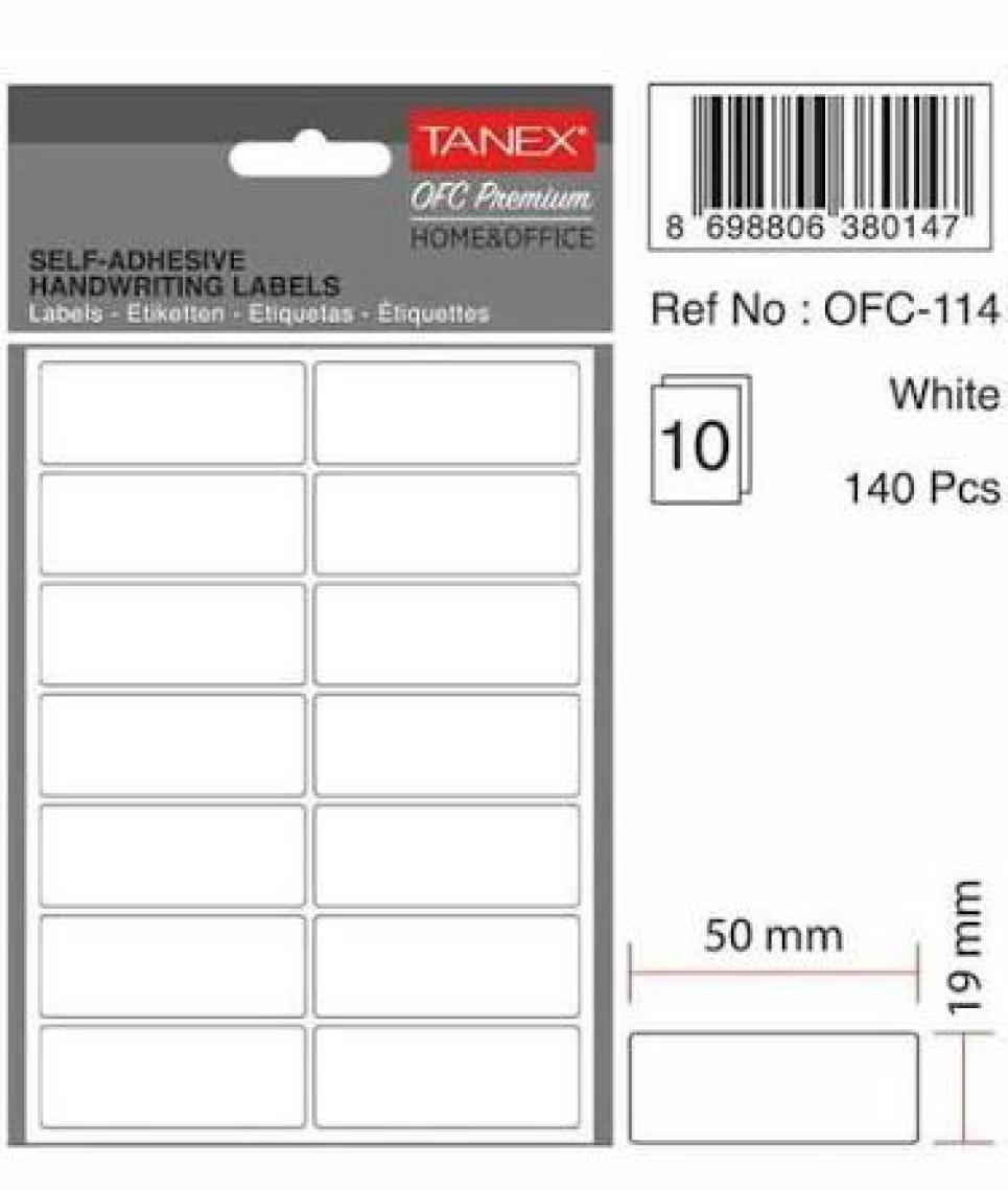 Tanex OFC-114 19x50 Mm Beyaz Ofis Etiketi 10 sayfa