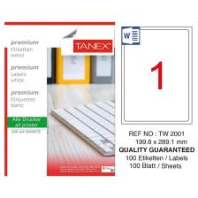 Tanex TW-2001 199,6x289,1 mm Laser Etiket 100 Ad.