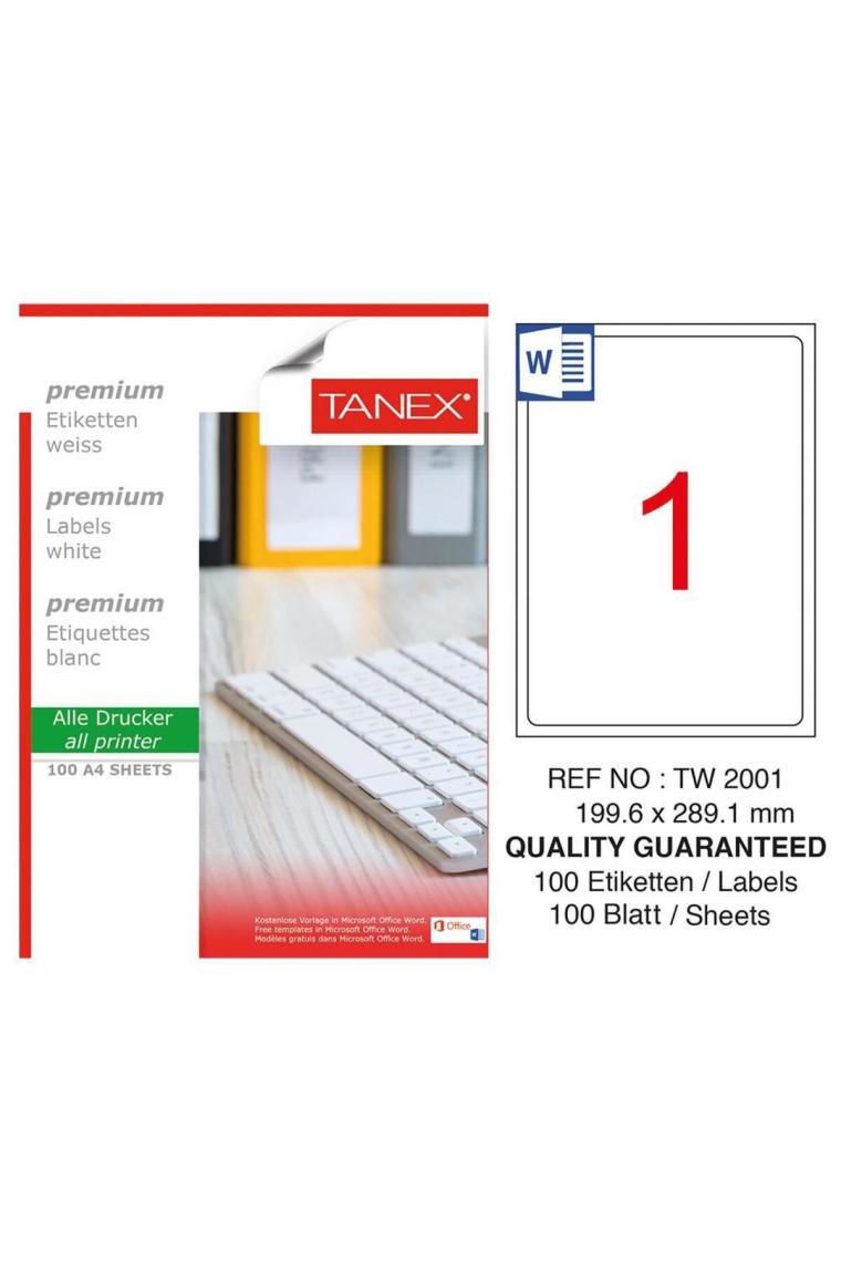 Tanex TW-2001 199,6x289,1 mm Laser Etiket 100 Ad.