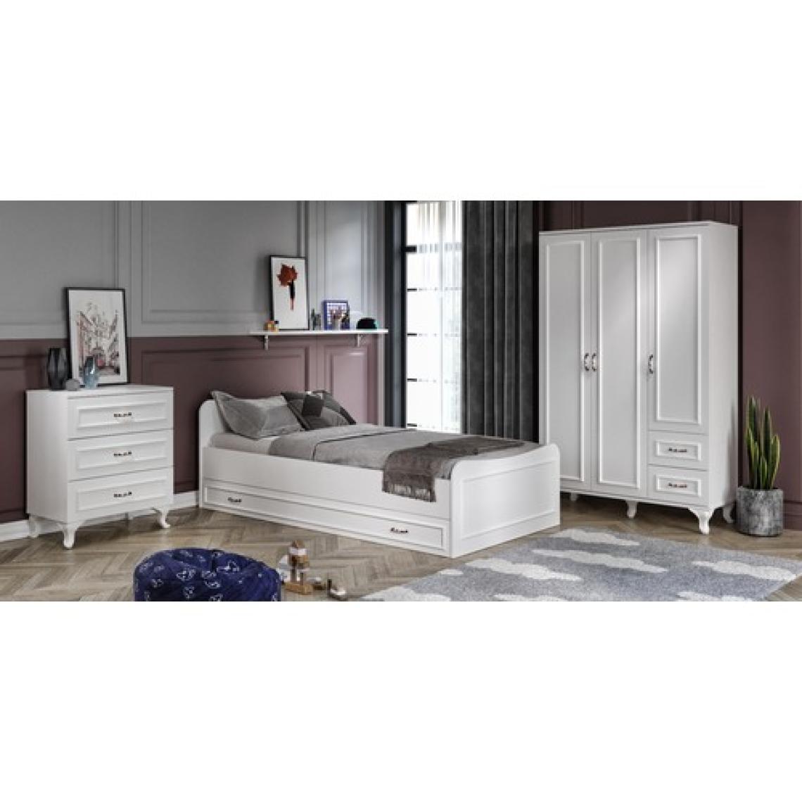 Kzn Home Kartopu Country Oda Takımı - 3 Kapaklı Gardırop, Yavrulu Karyola, 3 Çekmeceli Şifonyer Tamamı Mdf