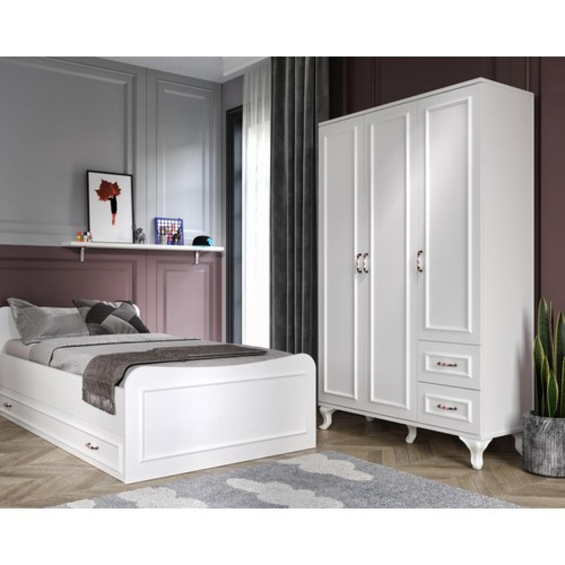 Kzn Home Kartopu Country Oda Takımı - 3 Kapaklı Gardırop, Yavrulu Karyola, 3 Çekmeceli Şifonyer Tamamı Mdf