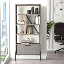 Yurudesign Vista D Ofis Kitaplık Metal Ayaklı Kahve-Beton-Antrasit Vs4-Cga