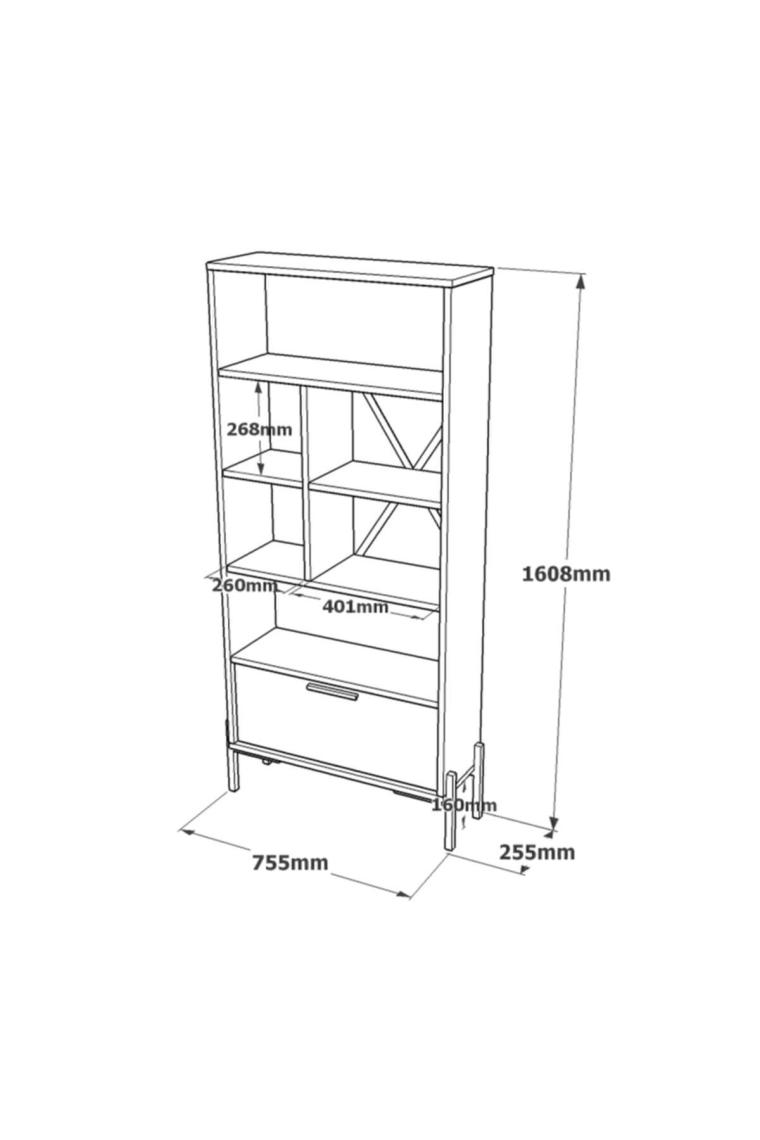 Yurudesign Vista D Ofis Kitaplık Metal Ayaklı Kahve-Beton-Antrasit Vs4-Cga