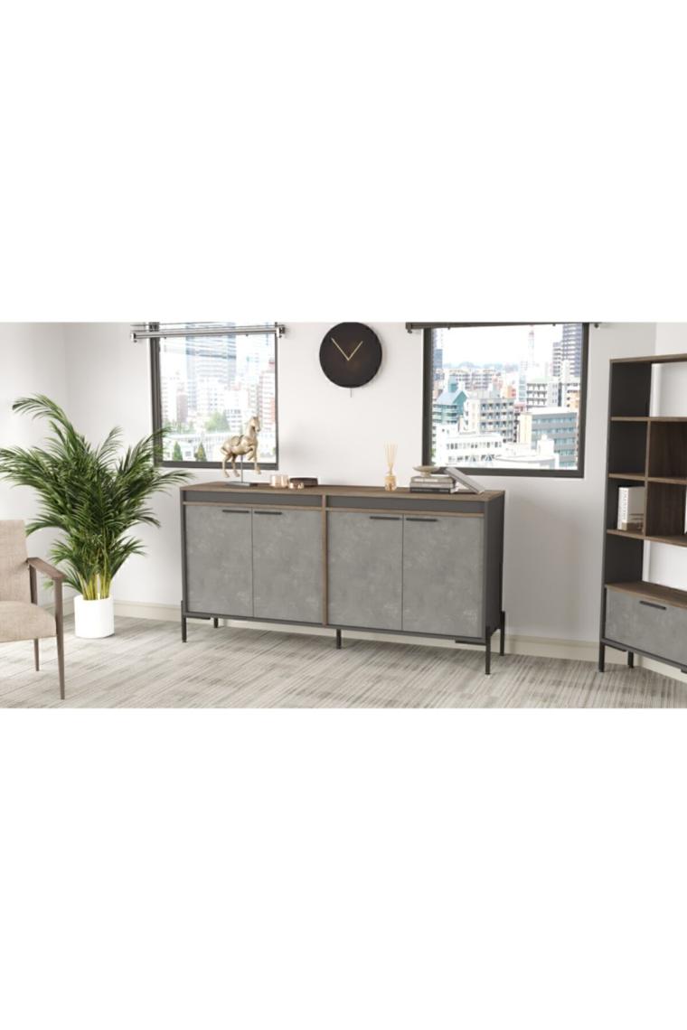 Yurudesign Vista E Ofis Konsol Klasör Dolabı Metal Ayaklı Kahve-Beton-Antrasit Vs5-Cga