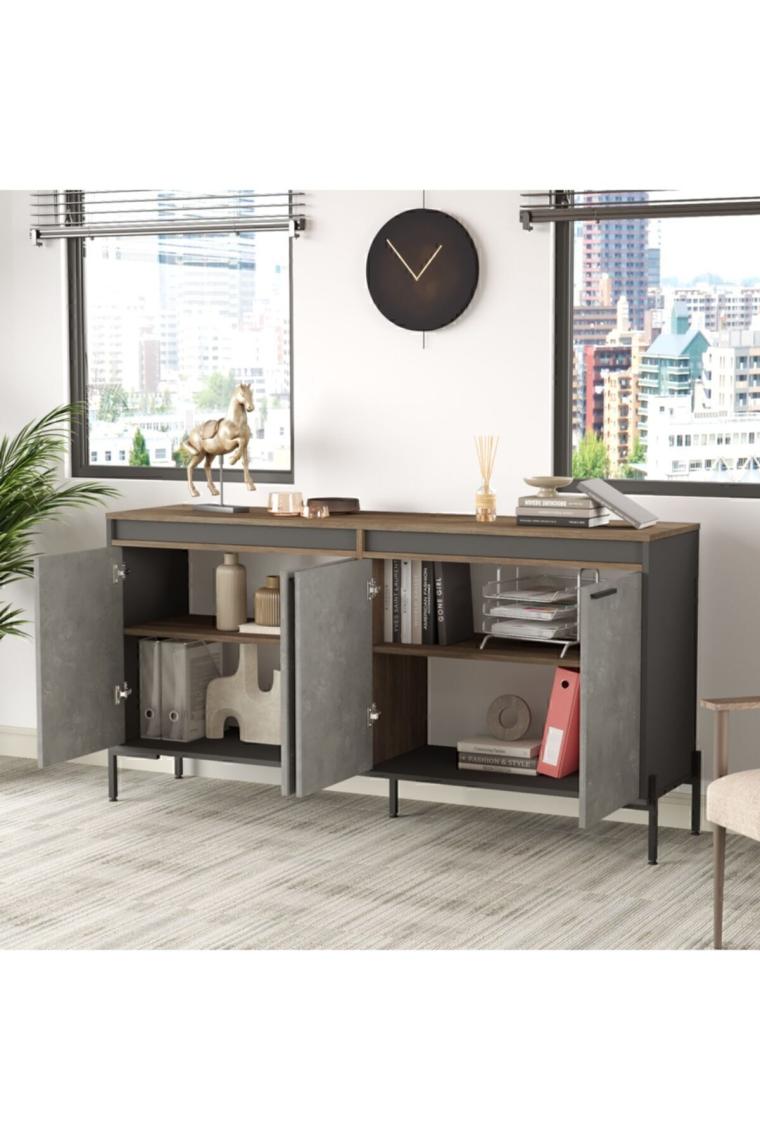 Yurudesign Vista E Ofis Konsol Klasör Dolabı Metal Ayaklı Kahve-Beton-Antrasit Vs5-Cga