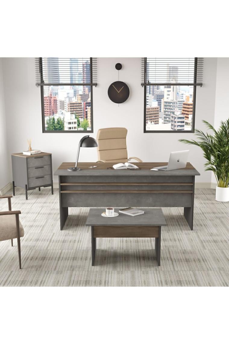 Yurudesign Vista Abc Ofis Büro Masa Takımı Kahve-Beton-Antrasit Vs7-Cga