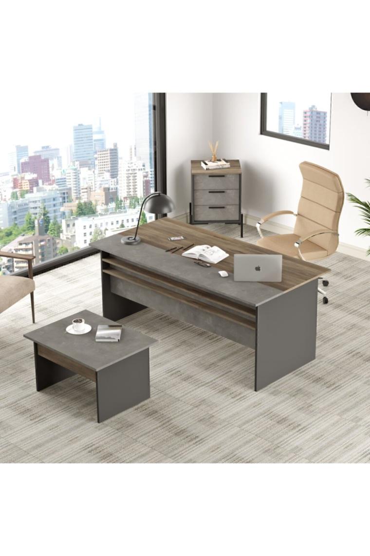 Yurudesign Vista Abc Ofis Büro Masa Takımı Kahve-Beton-Antrasit Vs7-Cga