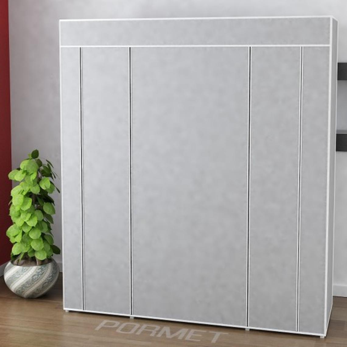 Beyaz Pazar Bez Dolap Pls.profilli 12 Raf + 60 Cm. Askı Portatif Dolap Gri