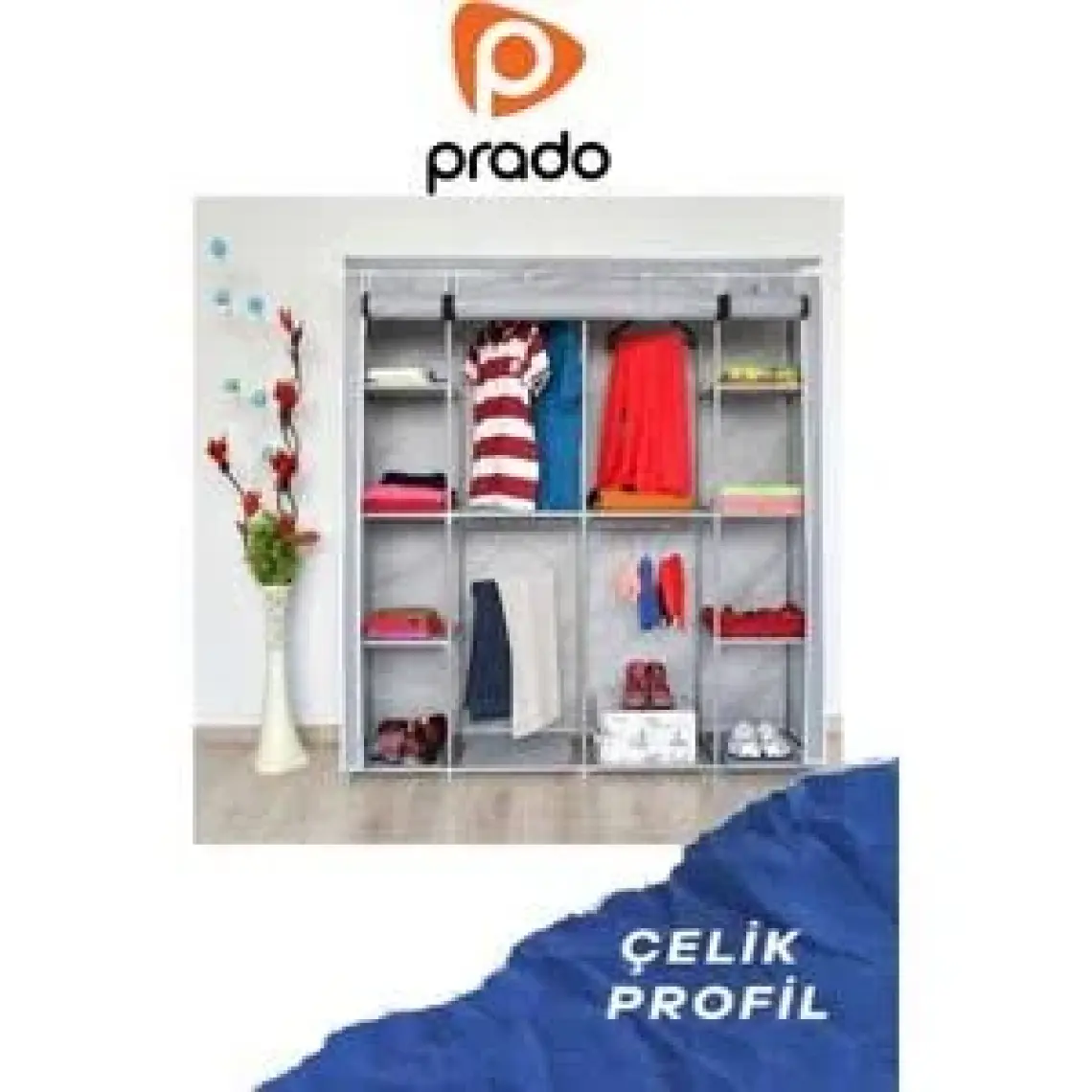 Prado Double Askılıklı Çelik Profilli Bez Dolap Gri