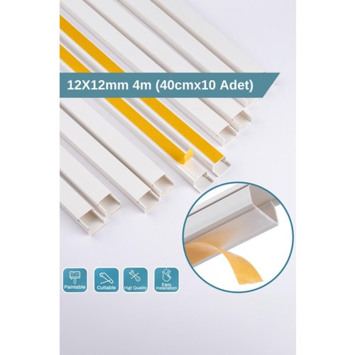 Odta 4 Metre (12X12MM) Kedinden Yapışkanlı Kablo Kanalı | 4m (10 Adet x 40CM) Kablo Gizleyici