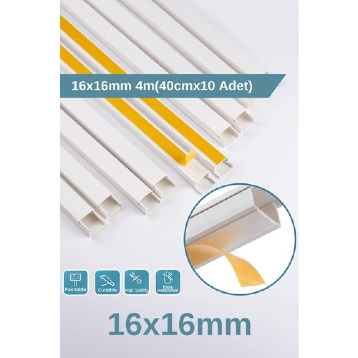 Odta 4 Metre (16X16MM) Kedinden Yapışkanlı Kablo Kanalı | 4m (10 Adet x 40CM) Kablo Gizleyici
