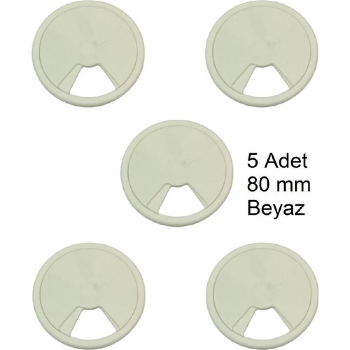 Masa Üstü Kablo Kanalı Deliği Kapağı Beyaz Masa Kapağı 8 cm (5 Adet)