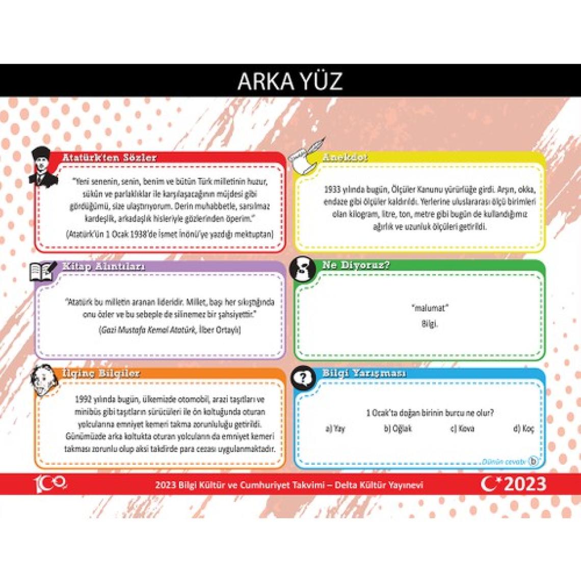 Delta Kültür Yayınevi 2023 Bilgi Kültür ve Cumhuriyet Takvimi