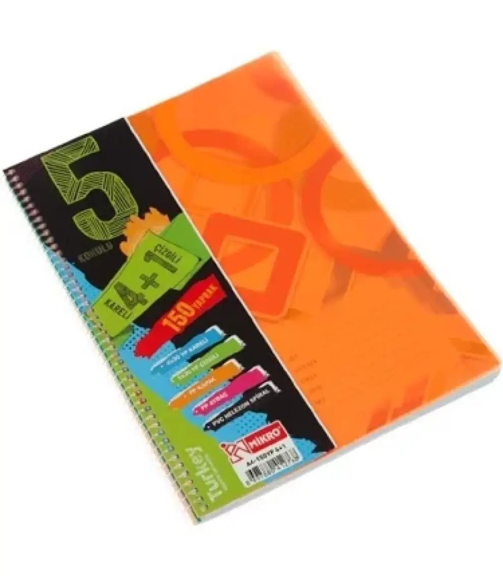 Mikro A4-150 Yaprak Ekonomik 4+1 Ayraçlı Konulu Defter Helezon Spiral