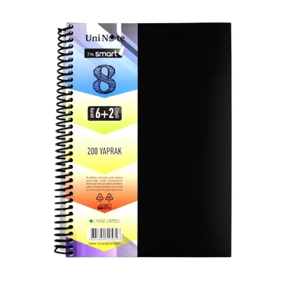 Çınar Uni Note 6+2 Ayraçlı 200 Yaprak PP Kapak Defter