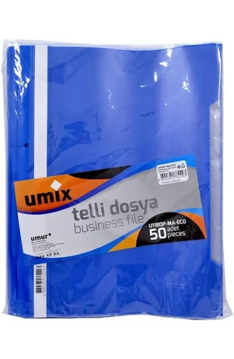 Umix Telli Plastik Dosya Mavi 50 Li 1 Paket