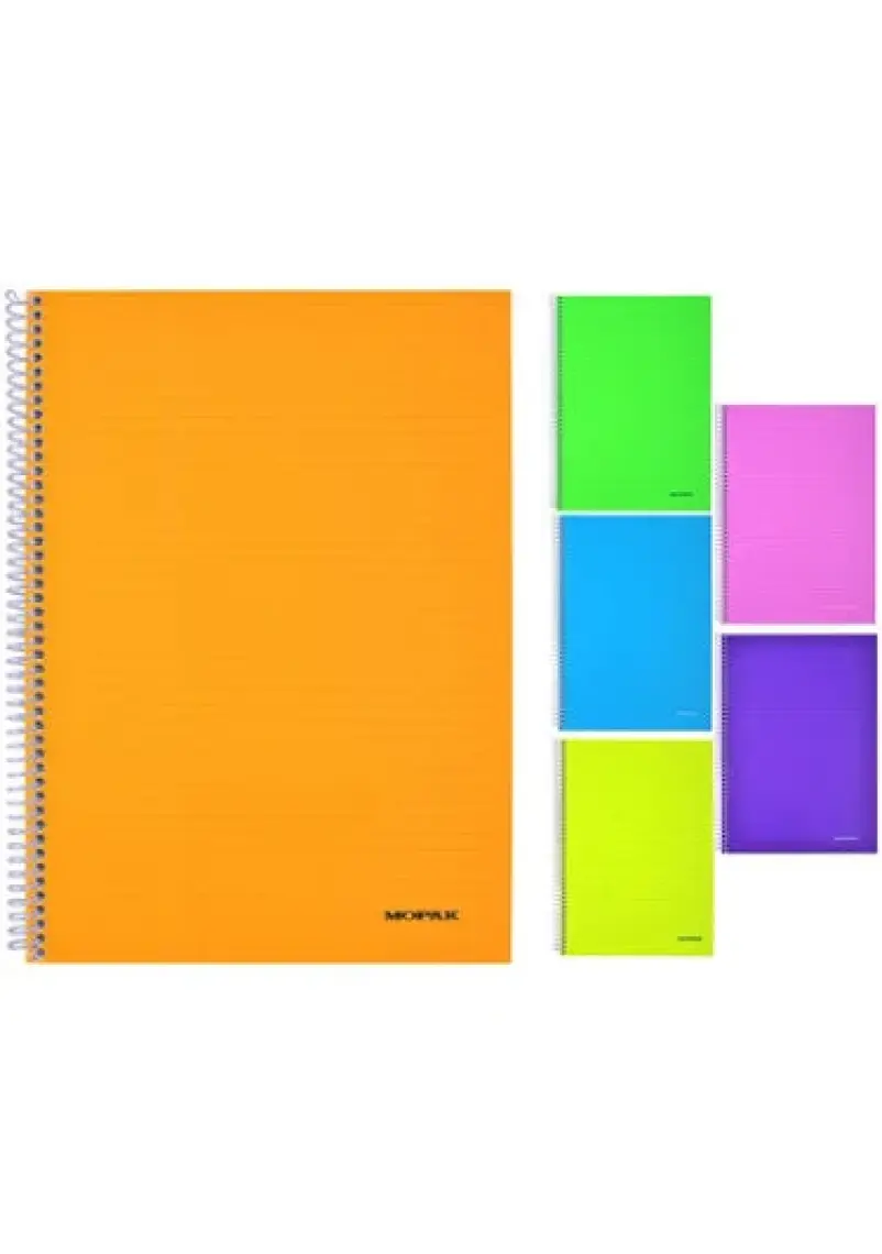 A4 72 Yaprak Spıralli- Plastik Kapak Defter Neon Cizgili