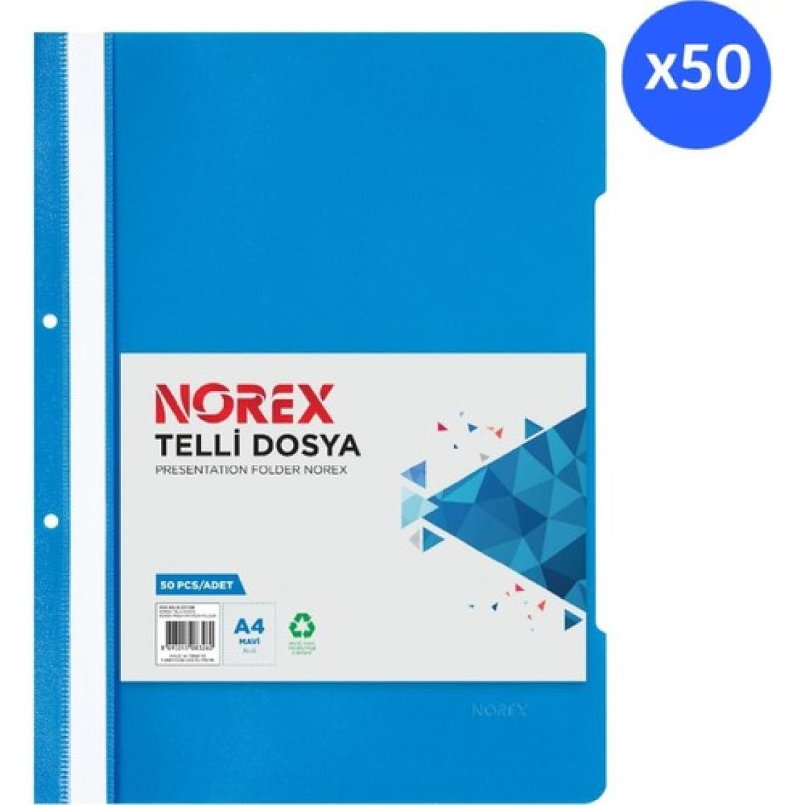 Norex UL50T-130 A4 Telli Dosya Mavi 50 Li Paket