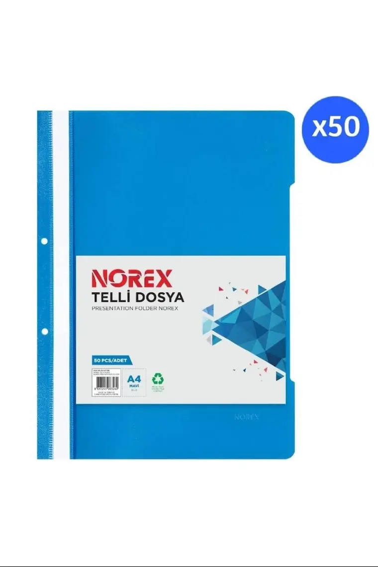 Norex UL50T-130 A4 Telli Dosya Mavi 50 Li Paket
