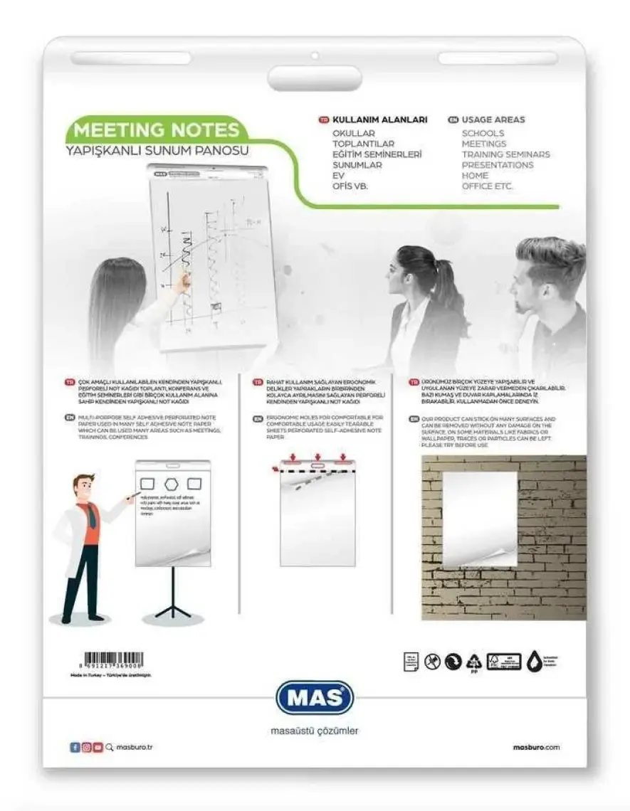 Mas Flipchart Askılı 64 x 90 Çizgili 25 Yaprak 3693