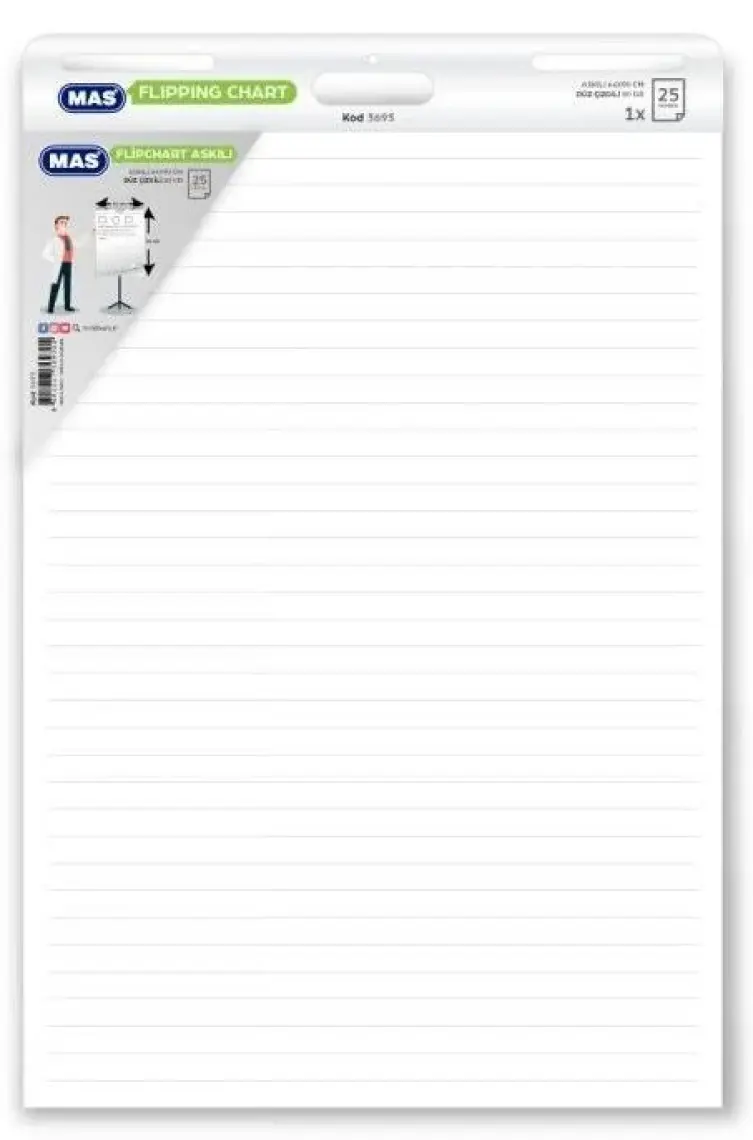 Mas Flipchart Askılı 64 x 90 Çizgili 25 Yaprak 3693