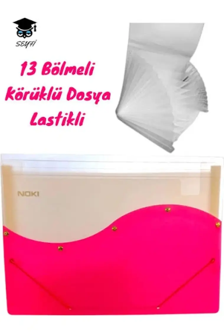 Noki S Seri 12 Bölmeli Lastikli Dosya Pembe