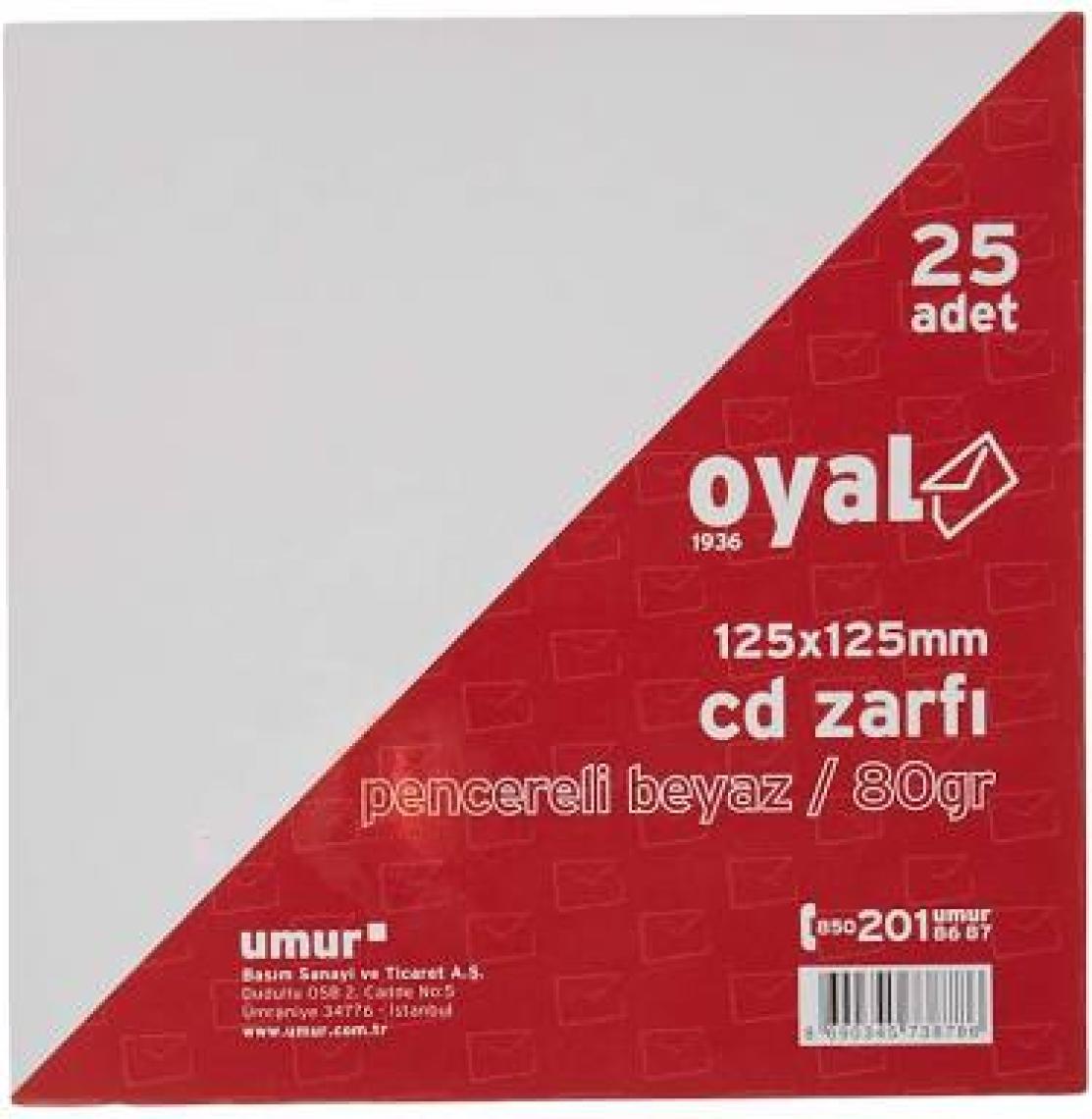 Oyal Zarf Cd 12.5X12.5 80Gr Beyaz Pencereli 25 Li