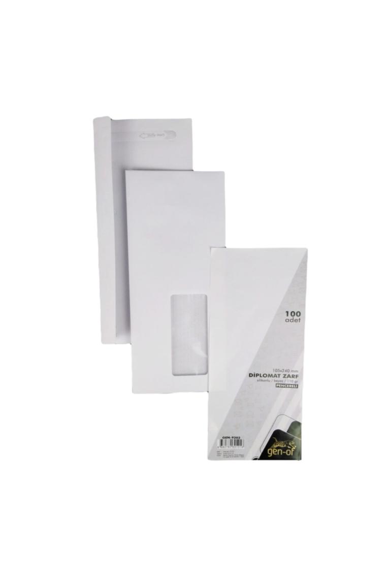 Gen-Of Pencereli Diplomat Zarf Silikonlu 105 x 240 mm 110 gr 100'LÜ Beyaz